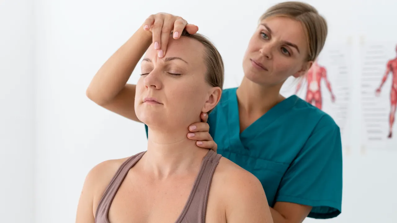 Physiotherapist providing treatment for neck pain
